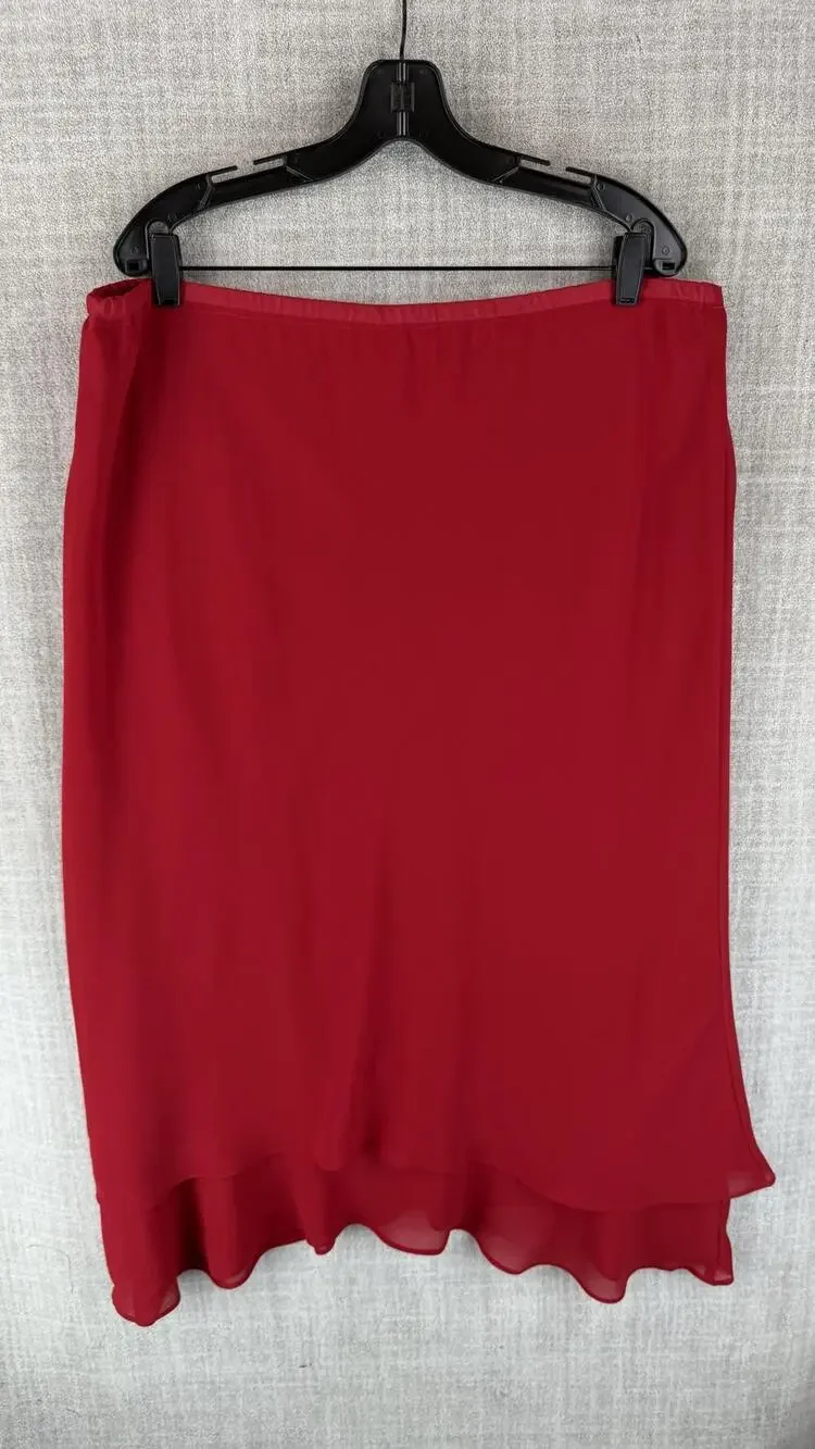 Dana Kay Skirt Suit Womens 18W Red 2 Piece Lined Chiffon Relaxed Formal